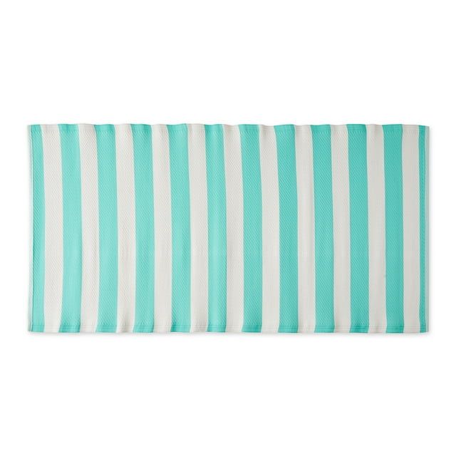 Modern Blue Stripe Reversible Synthetic Area Rug, 3' x 6'