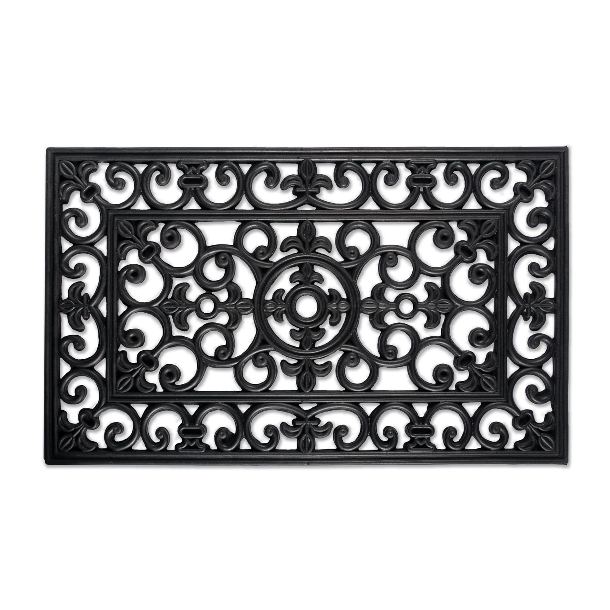 Black Wrought Iron Design Recycled Rubber Outdoor Doormat