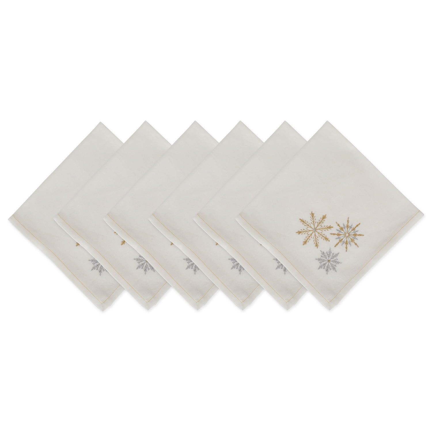 Gold & Silver Snowflakes Embroidered Cotton Napkin Set, 20x20"