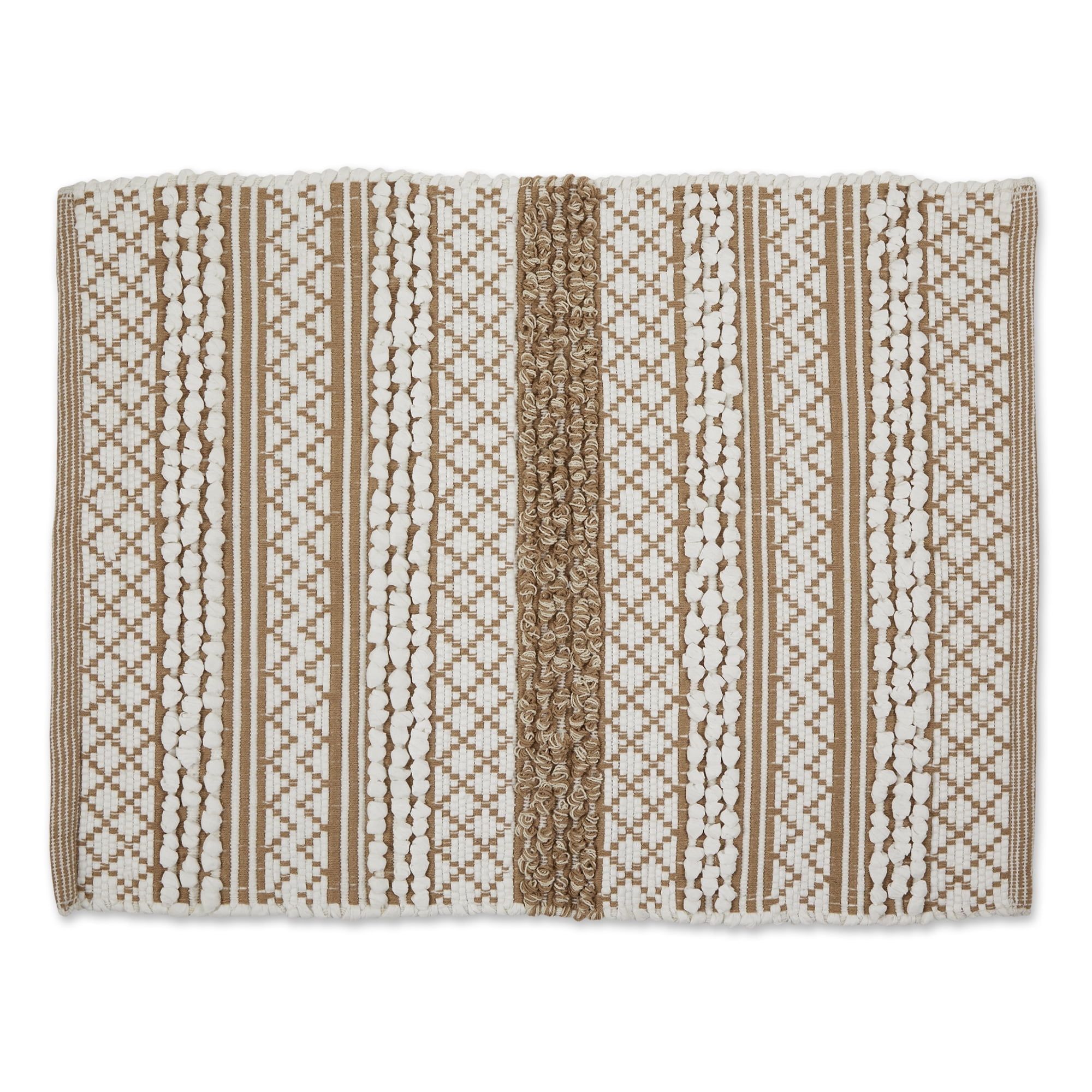 Stone and White Reversible Hand-Loomed Cotton Blend Rug 2x3 Ft