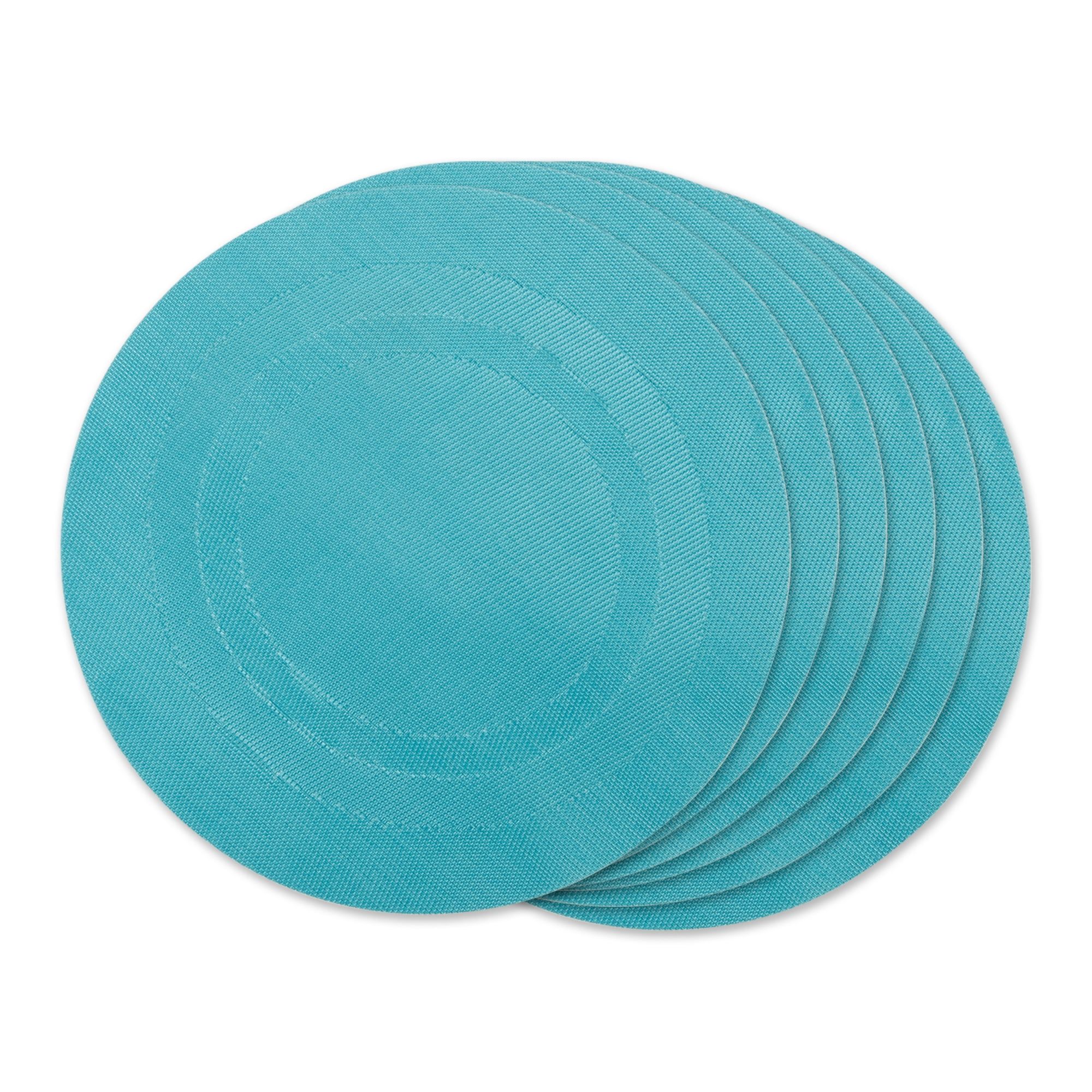 Teal Round PVC Doubleframe Placemat Set, 13.75"