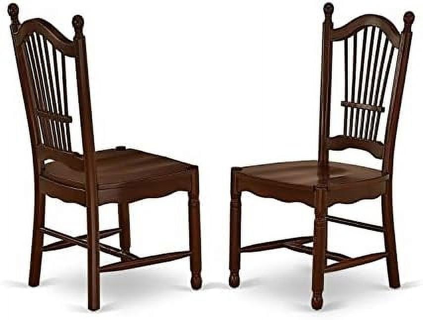 Mahogany High Back Slat Wood Dining Chairs, Set of 2