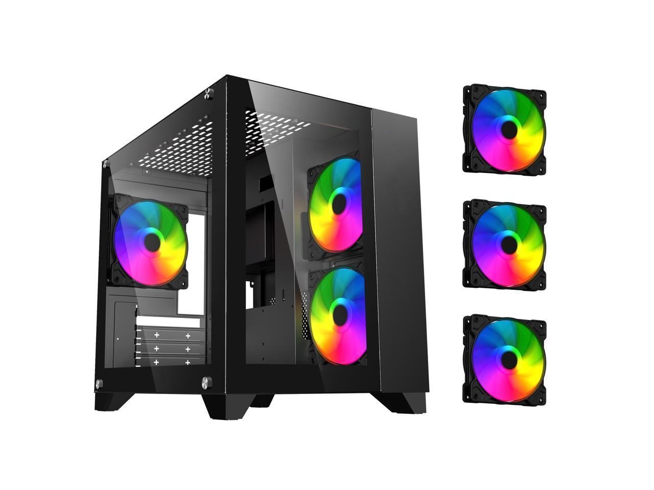 Black Steel Tempered Glass Micro ATX Gaming Case with ARGB Fans