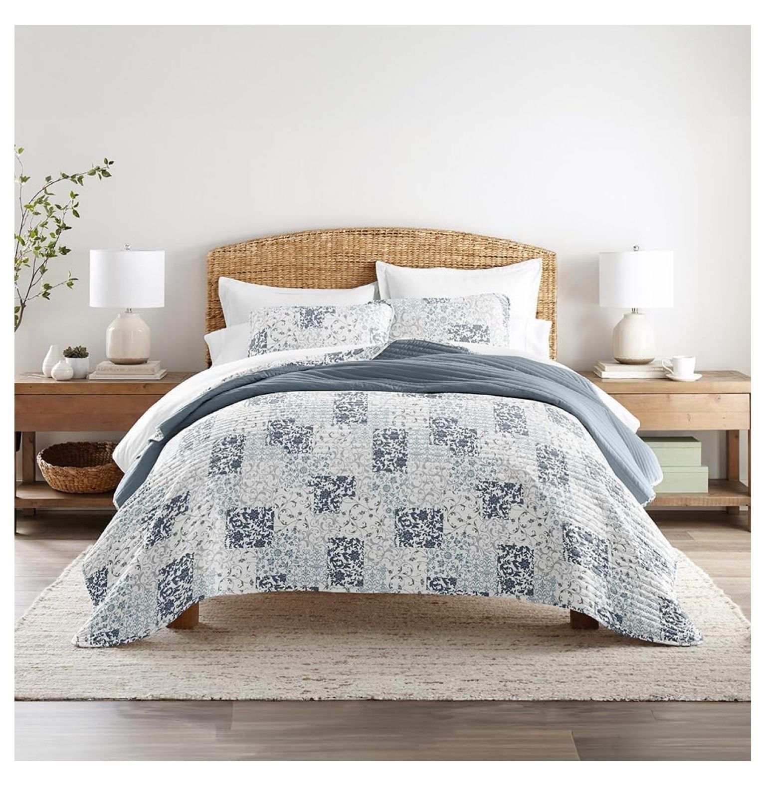 Dusk Blue Twin Reversible Microfiber Quilt Set with Shams