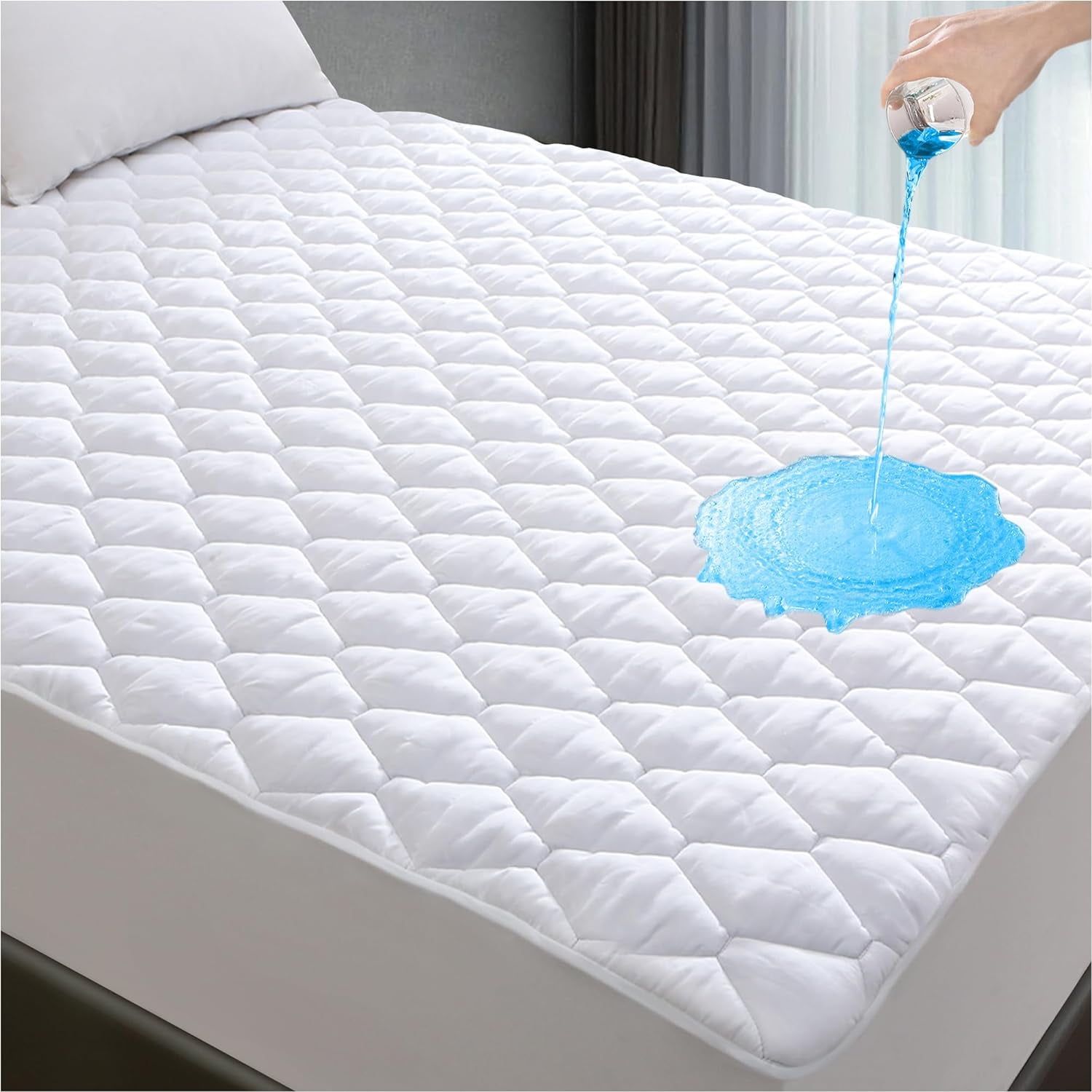 White Waterproof Queen Mattress Protector with Deep Pockets