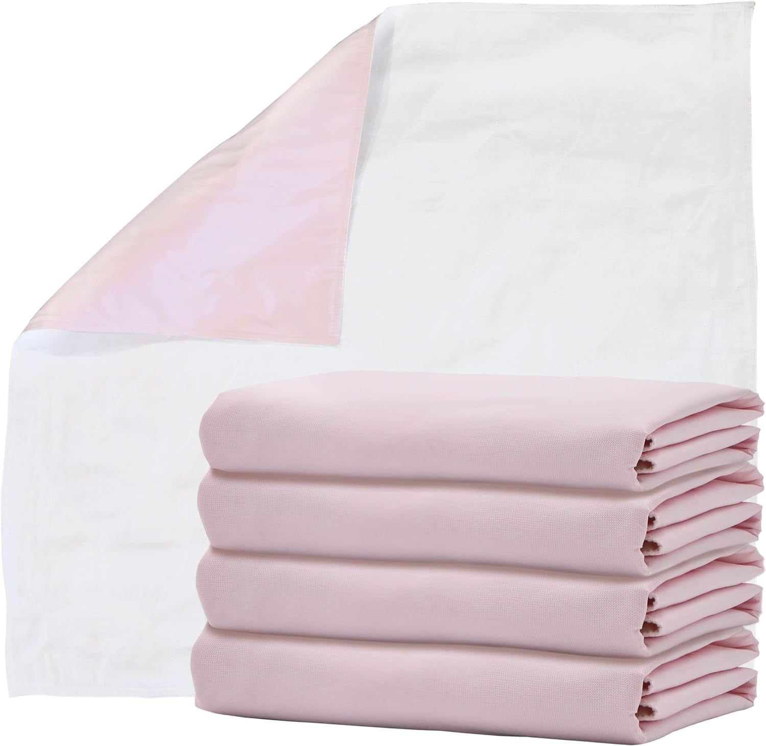 Pink and White Ultra-Absorbent Washable Bed Pads, 34" x 36", Pack of 4