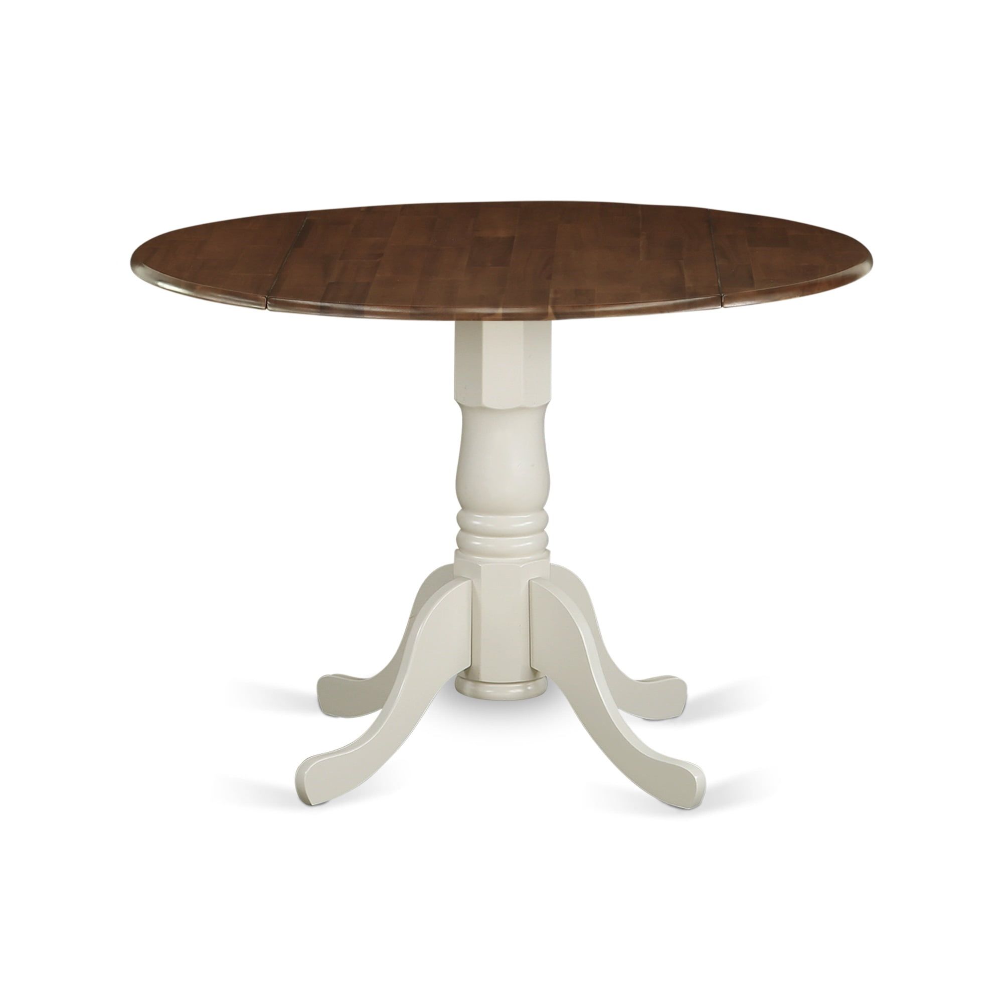 Walnut & Linen White Round Extendable Dining Table with Pedestal Base