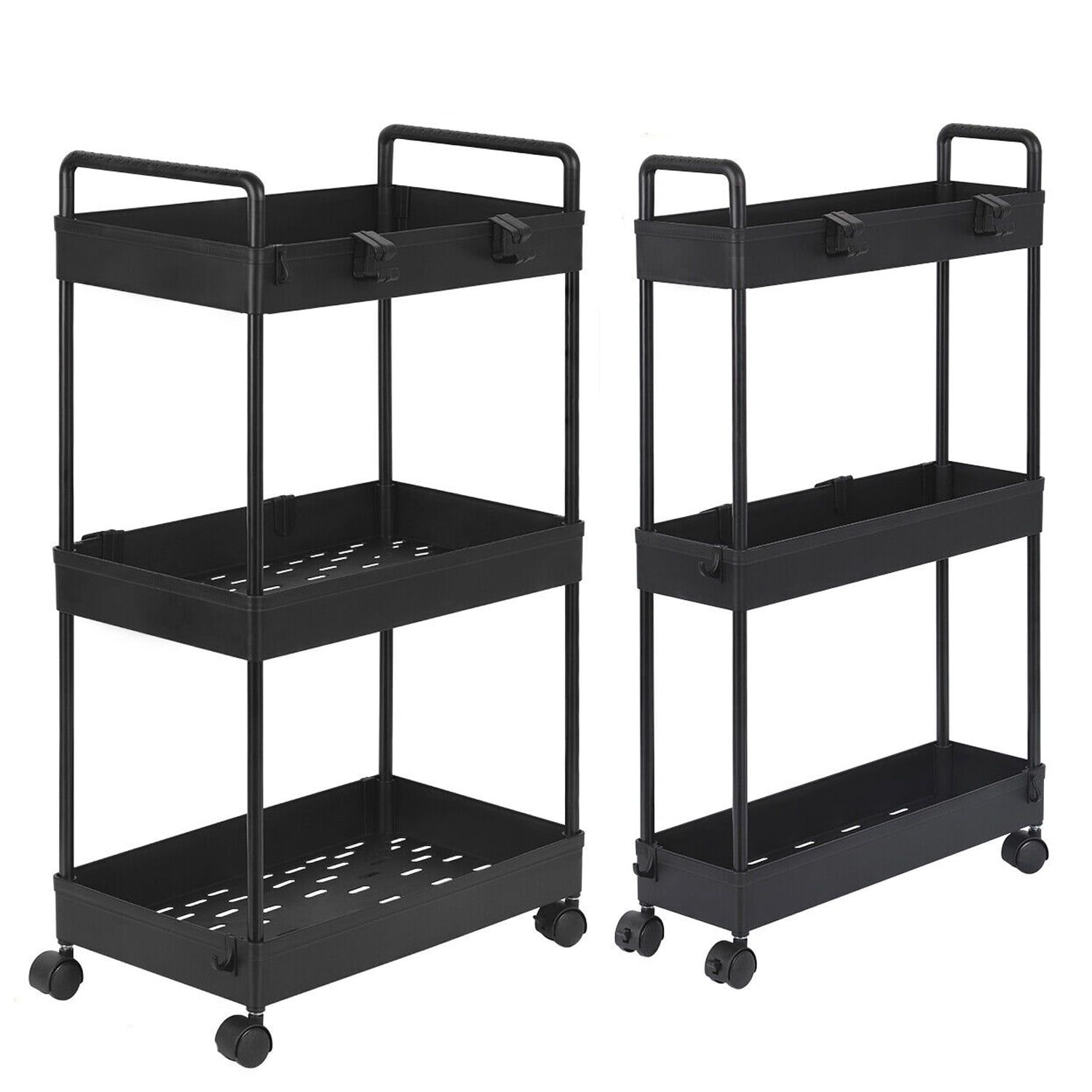 Black 3-Tier Slim Rolling Kitchen Storage Cart Set