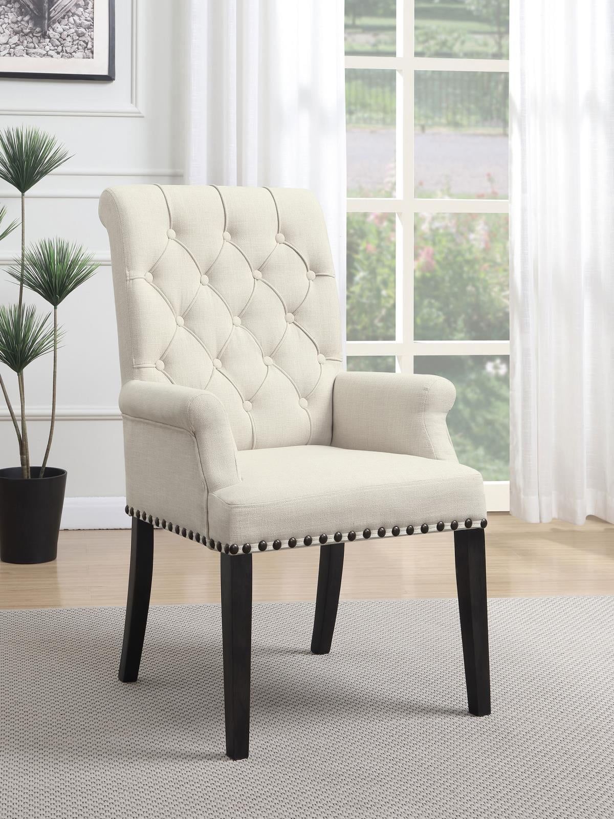 Beige Tufted Faux Leather Arm Chair with Smokey Black Legs