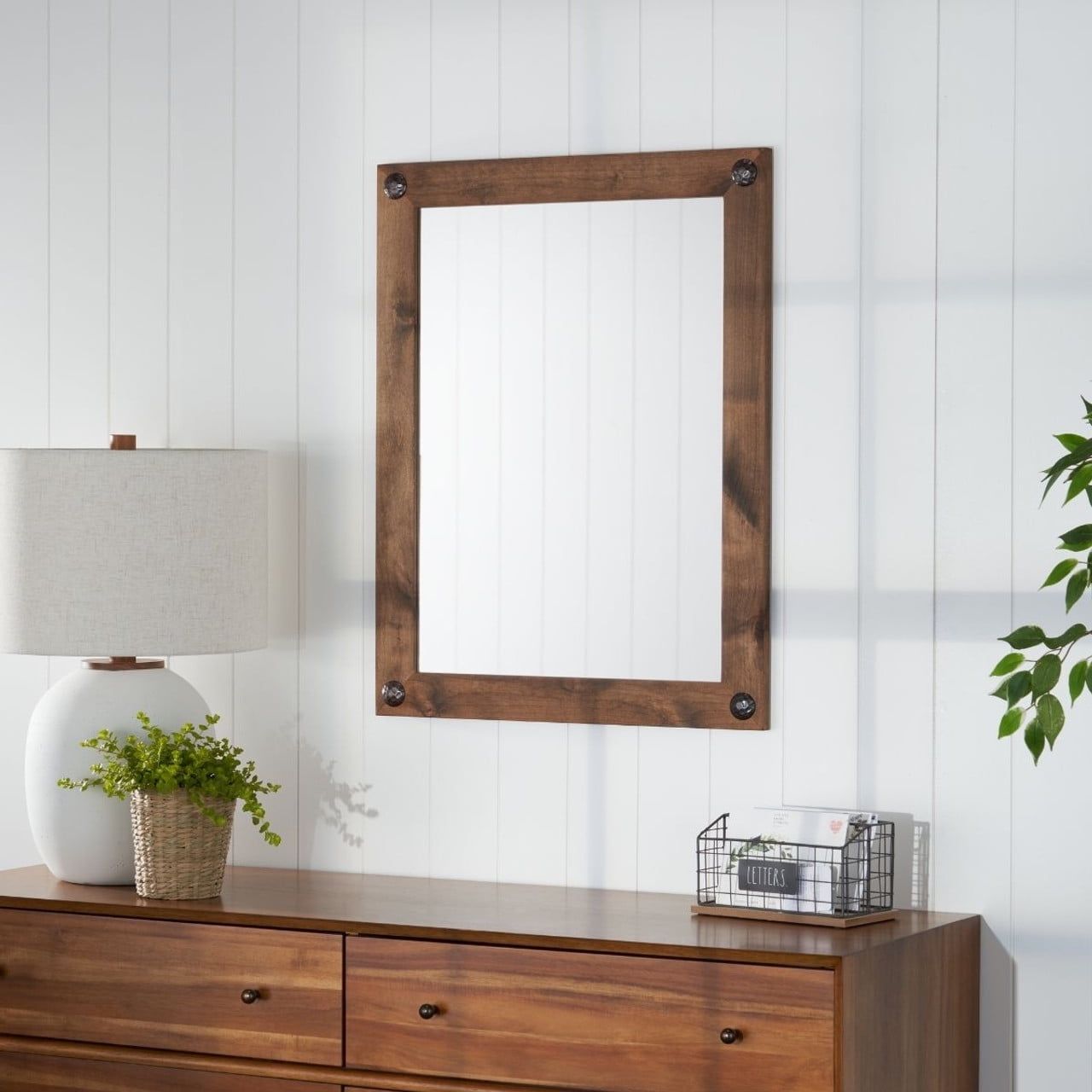 Walnut 24x31 Farmhouse Rectangular Wood Vanity Mirror