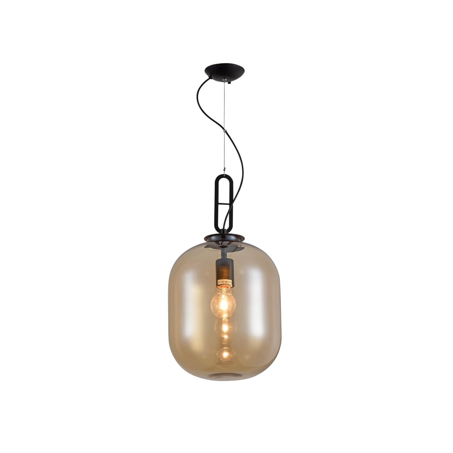 Mini Matte Black LED Pendant Light with Cognac Glass Shade