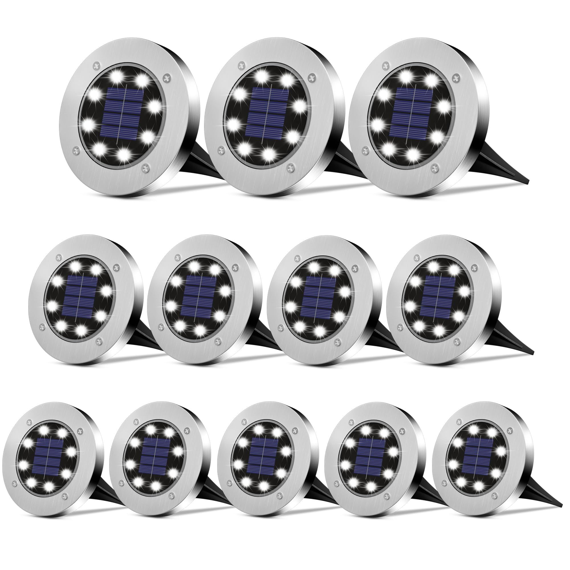 12-Pack Silver LED Solar Pathway Lights