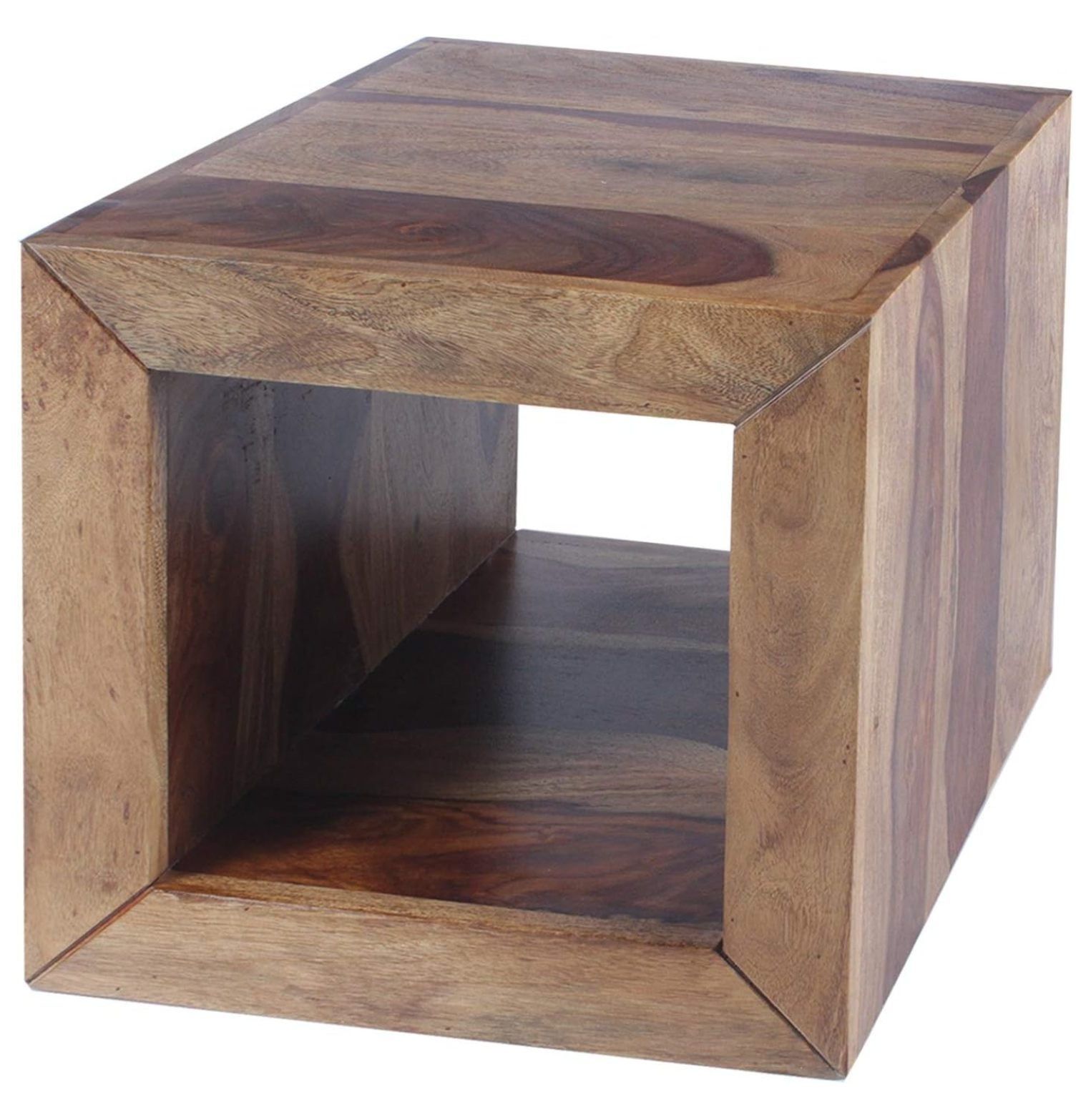 16" Brown Rosewood Cube Side Table with Cutout Bottom