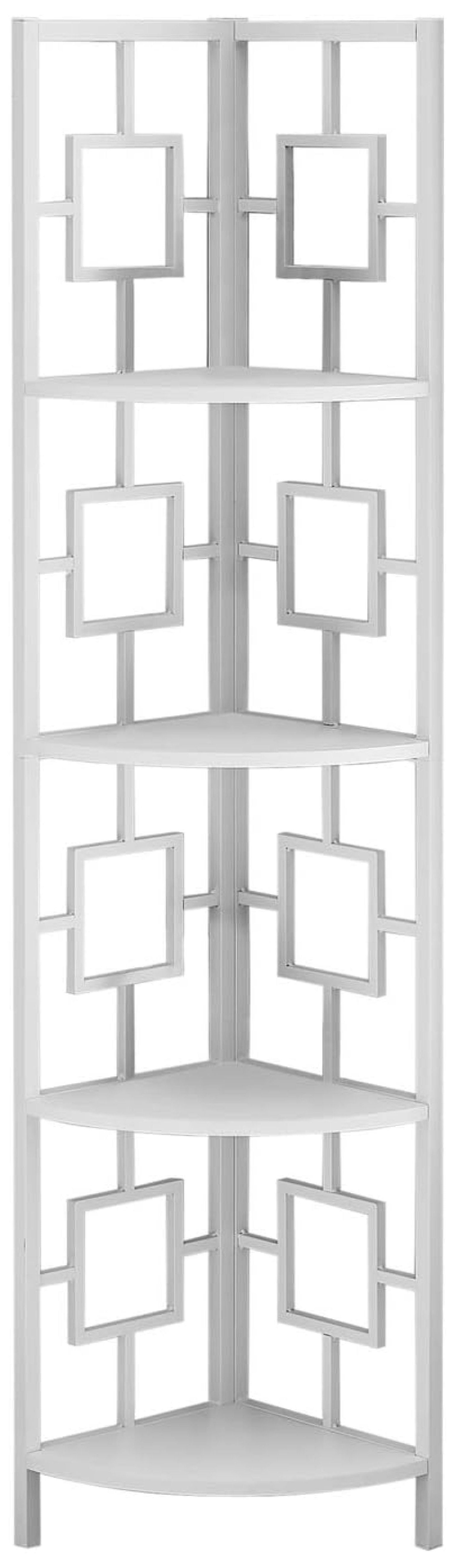 Transitional White Metal 62" Corner Etagere with 4 Shelves