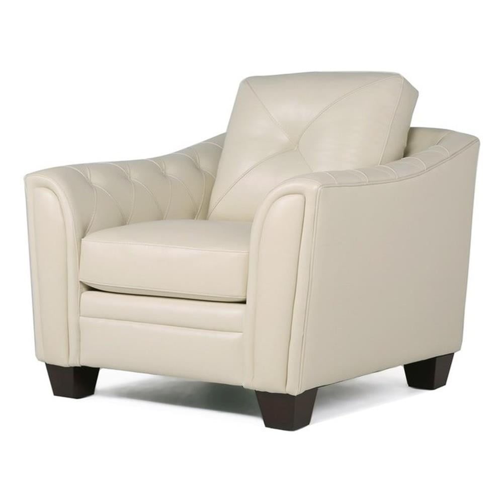 Ivory Tufted Leather Armchair with Manufactured Wood Frame