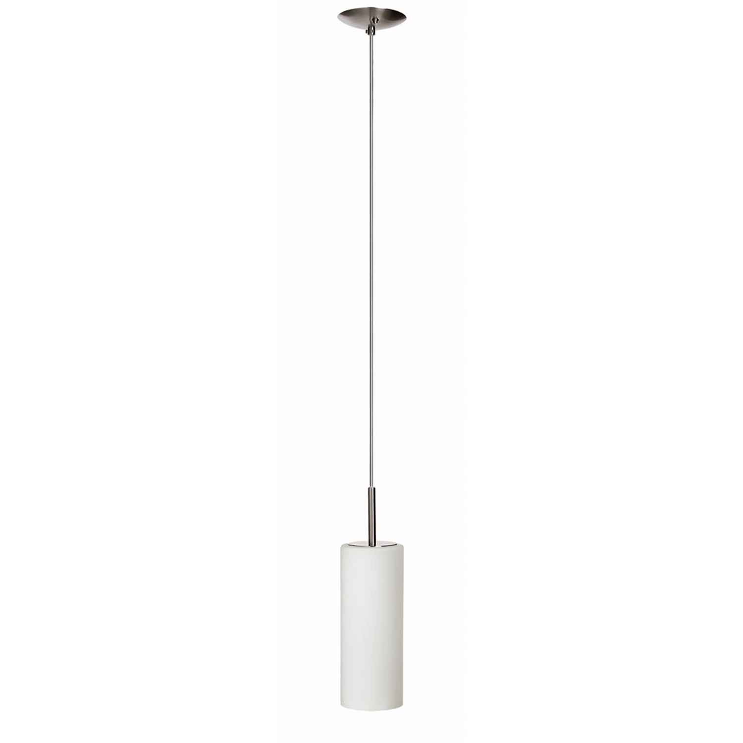 Satin Chrome and White Glass Cylinder Pendant Light