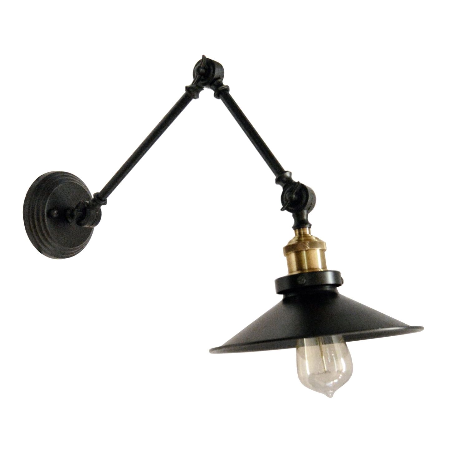 Black Adjustable Swing Arm Wall Lamp with Warehouse Shade