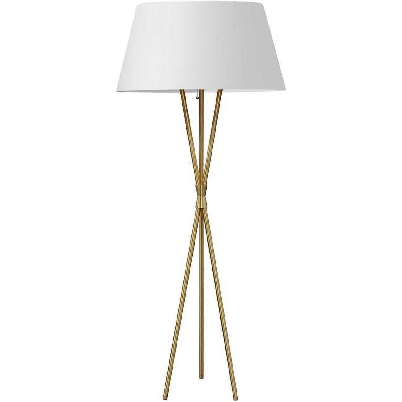 Adjustable White Tripod Floor Lamp with Aged Brass Finish