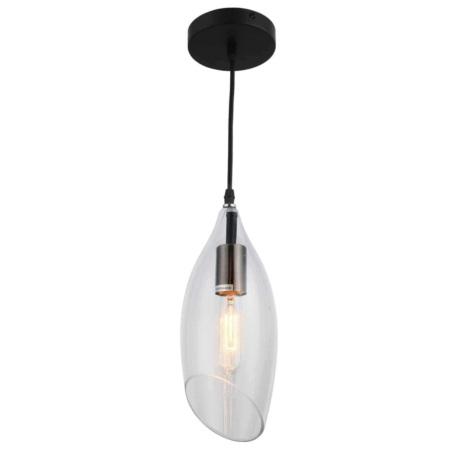 Black Teardrop Glass Indoor/Outdoor Pendant Light