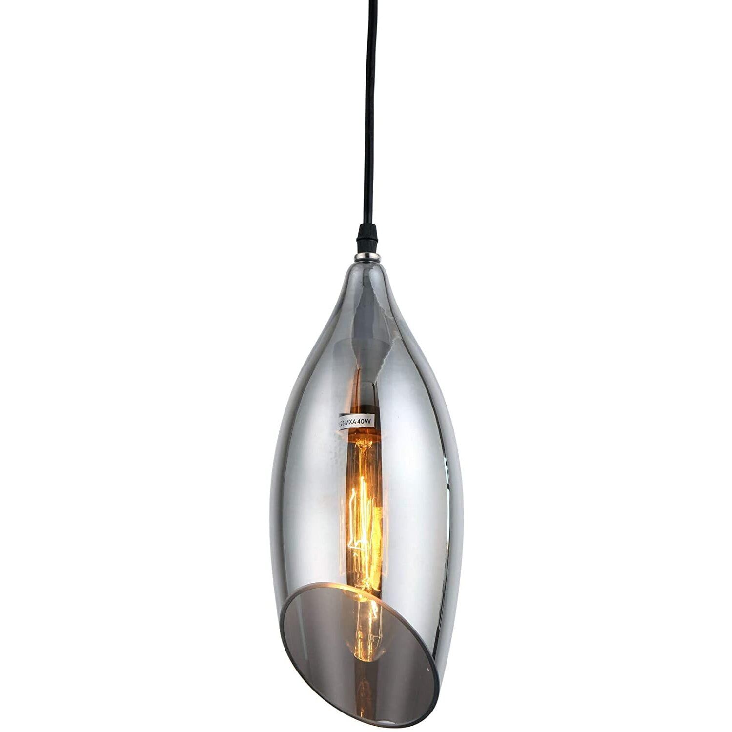 Black Teardrop Glass Indoor/Outdoor Pendant Light