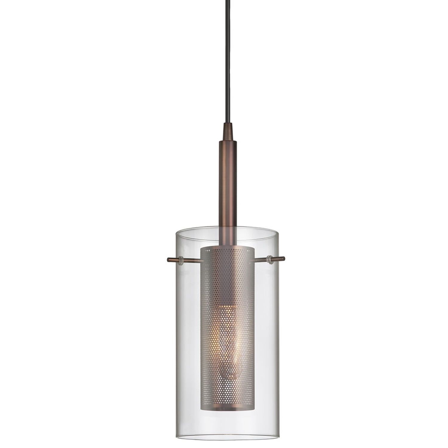 Aged Brass Modern 5.5" Clear Glass Cylinder Pendant Light