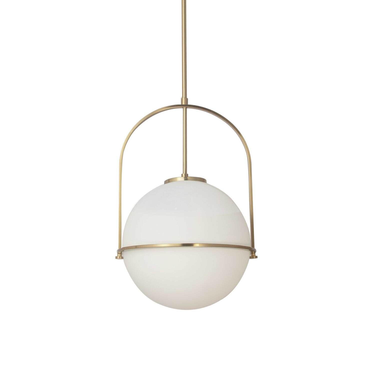 Aged Brass Globe Pendant Light with Opal Glass Shade