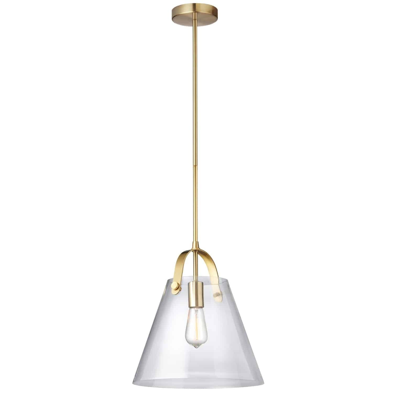 Aged Brass and Clear Glass Drum Pendant Light