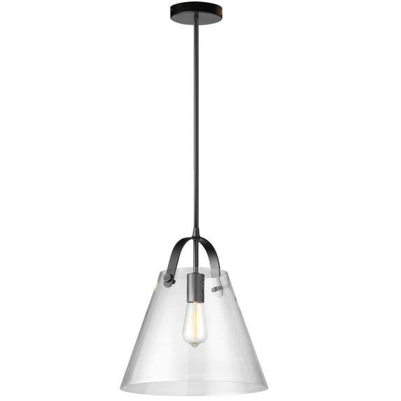 Matte Black and Clear Glass Drum Pendant Light