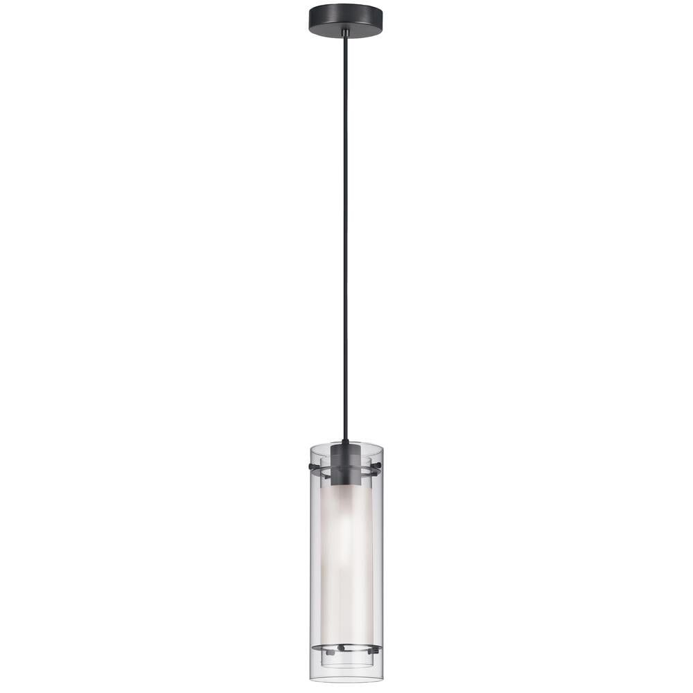 Matte Black and Clear Glass Cylinder Pendant Light