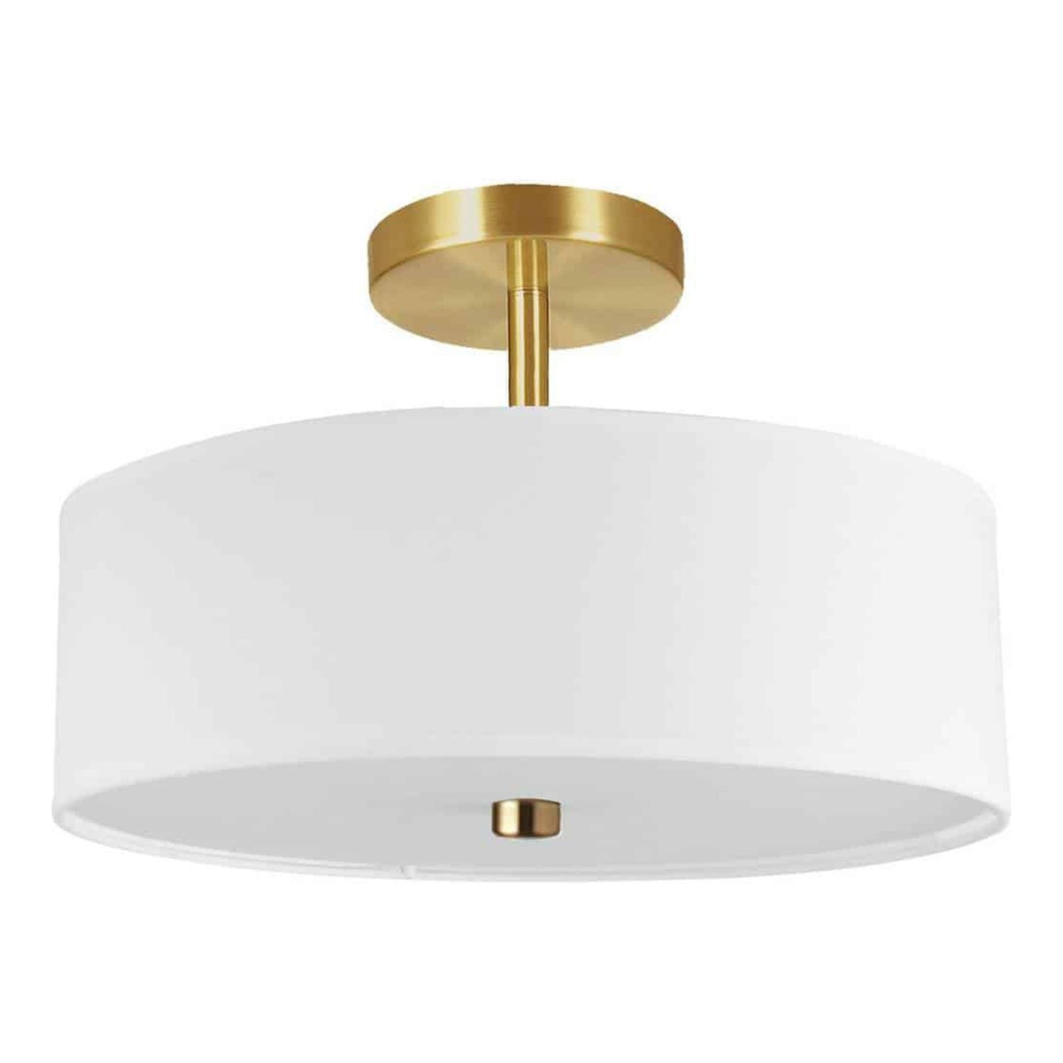Everly Aged Brass 14'' White Drum Semi-Flush Ceiling Light