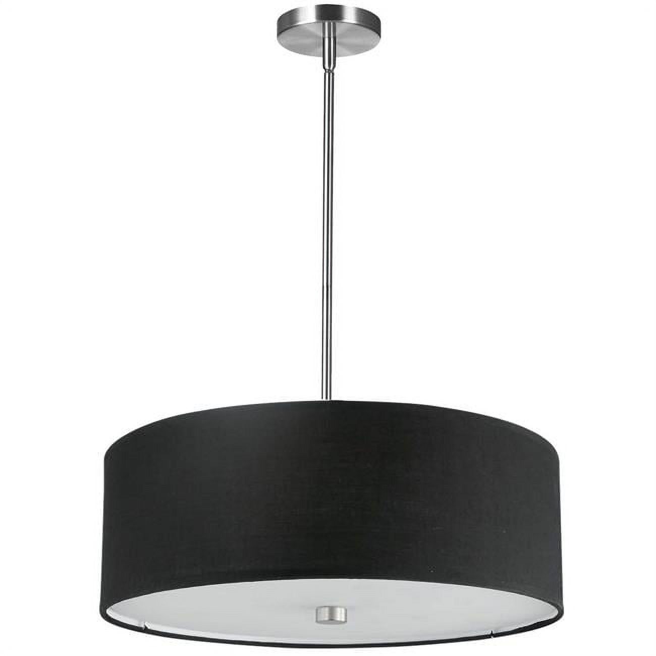 Polished Chrome 20" Drum Pendant Light with Black Shade