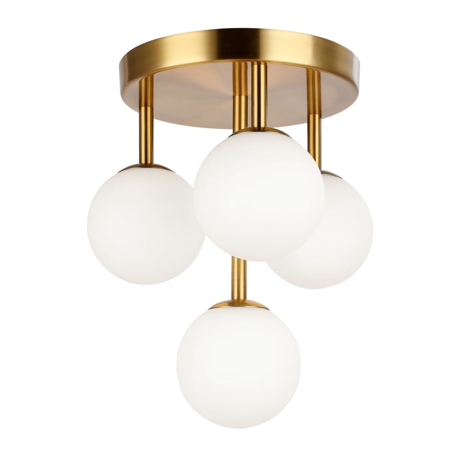 Aged Brass 4-Light Globe Flush Mount with Opal Glass