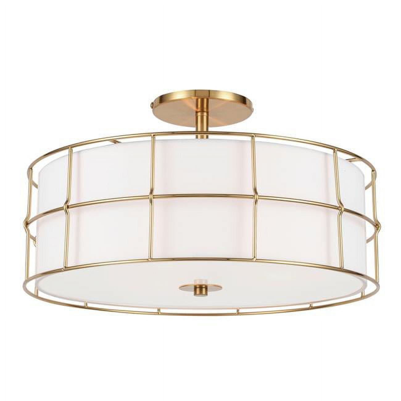 16" Transitional Black & Aged Brass Drum Ceiling Light with White Shade