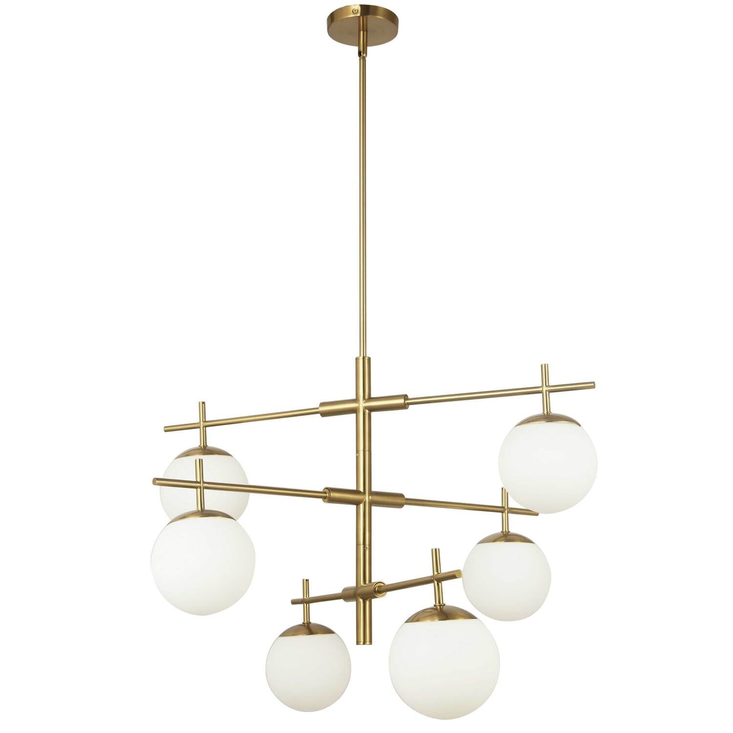 Aged Brass 30'' Sputnik 6-Light Chandelier with Opal Shades