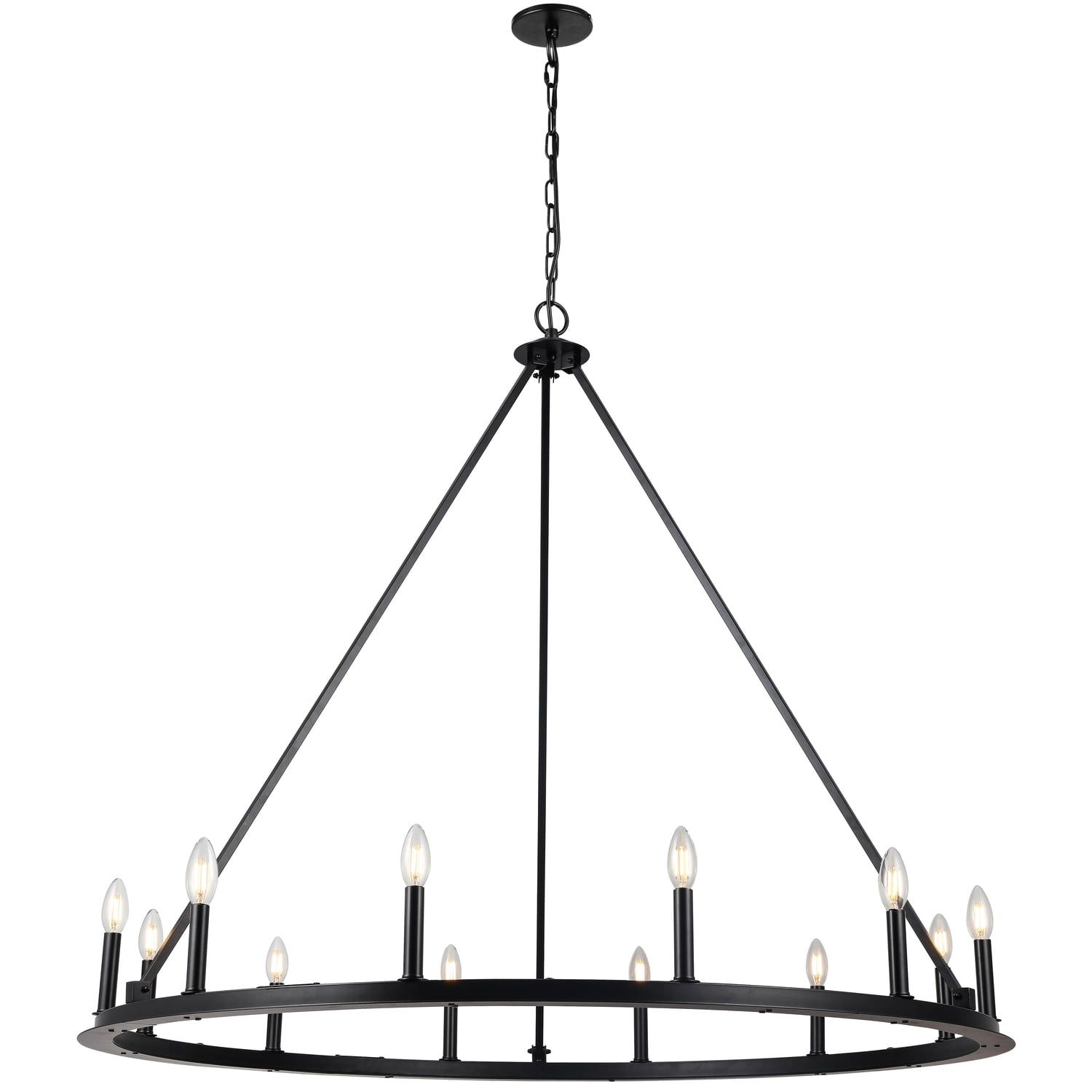 Elegant Matte Black 12-Light Transitional Incandescent Chandelier