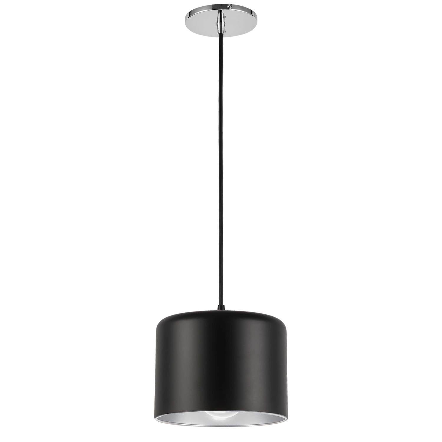 Emilia Transitional 8" Matte Black and Chrome LED Compatible Pendant