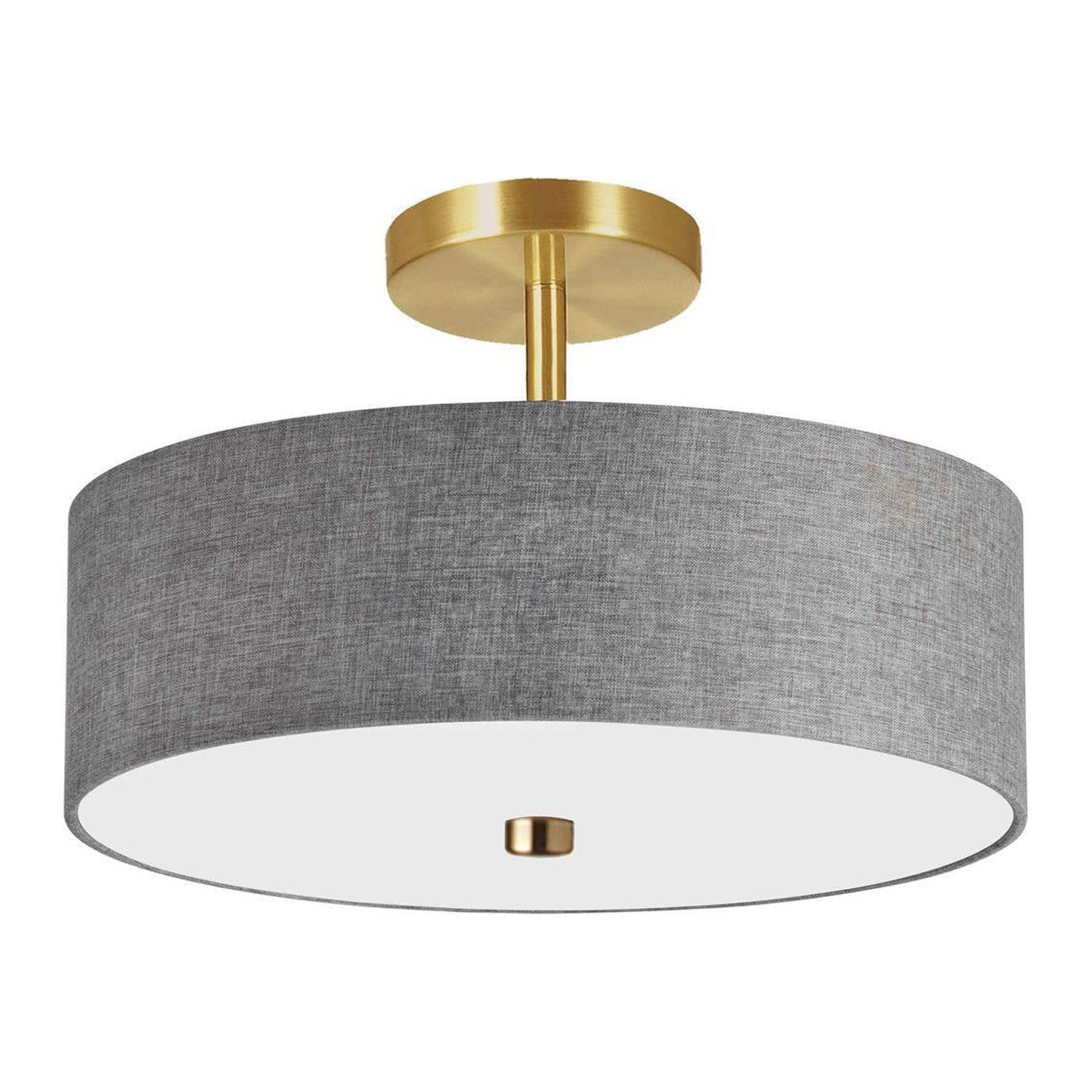 Aged Brass and White Glass Drum Ceiling Light