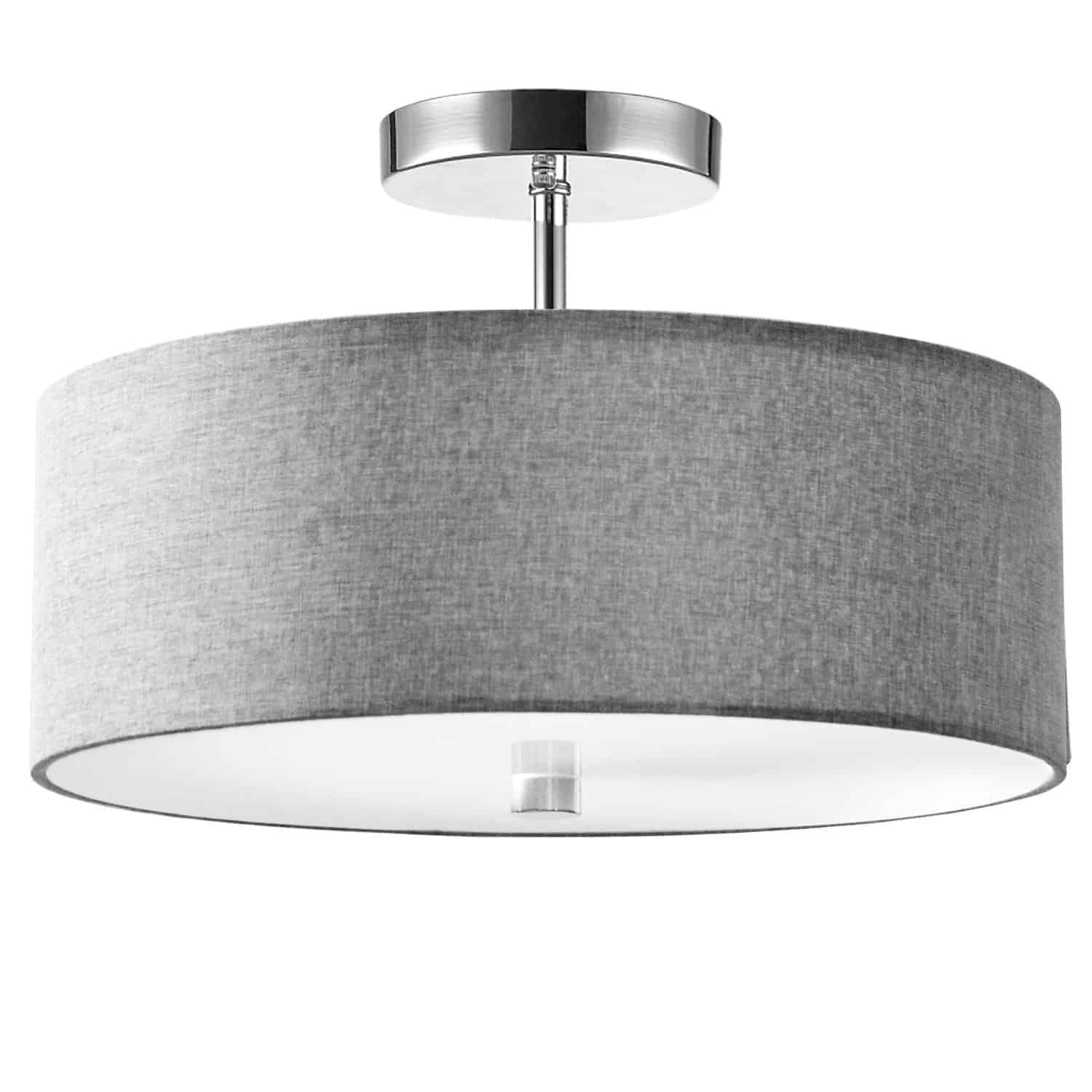 Polished Chrome Semi-Flush Mount with Gray Drum Shade