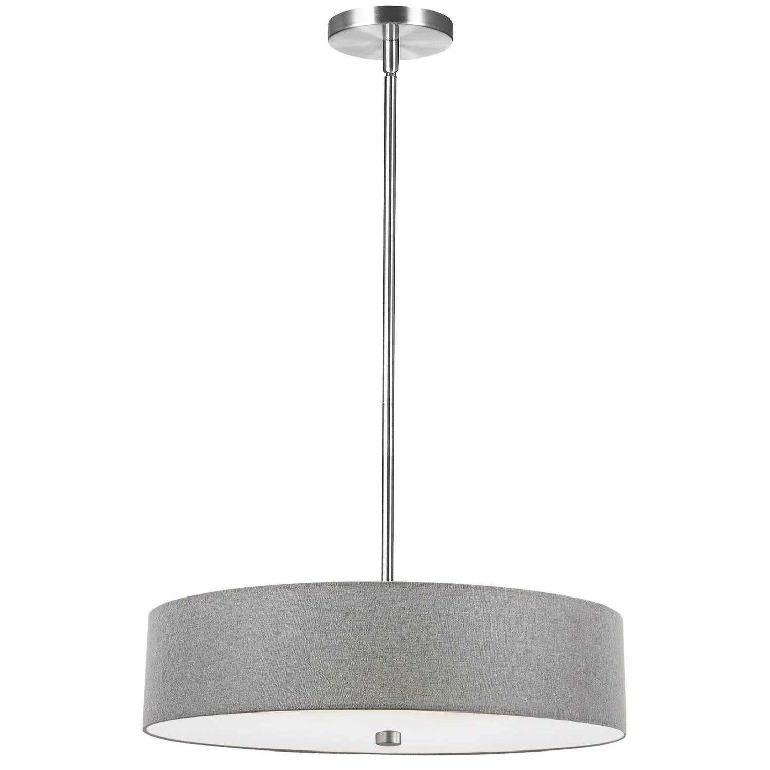Aged Brass 20" Drum Pendant with White Shade and Ambient Lighting