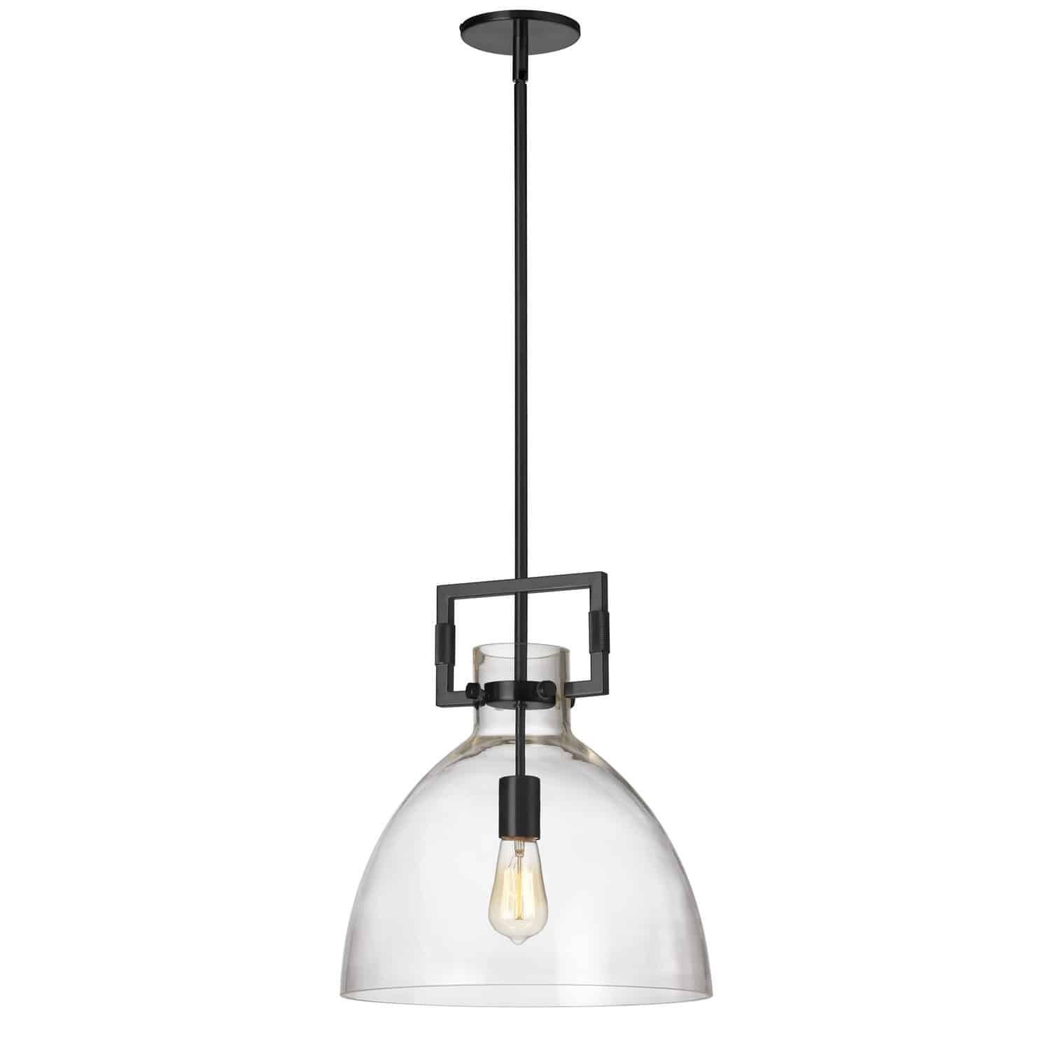 Matte Black Glass Dome Pendant Light with Aged Brass Finish