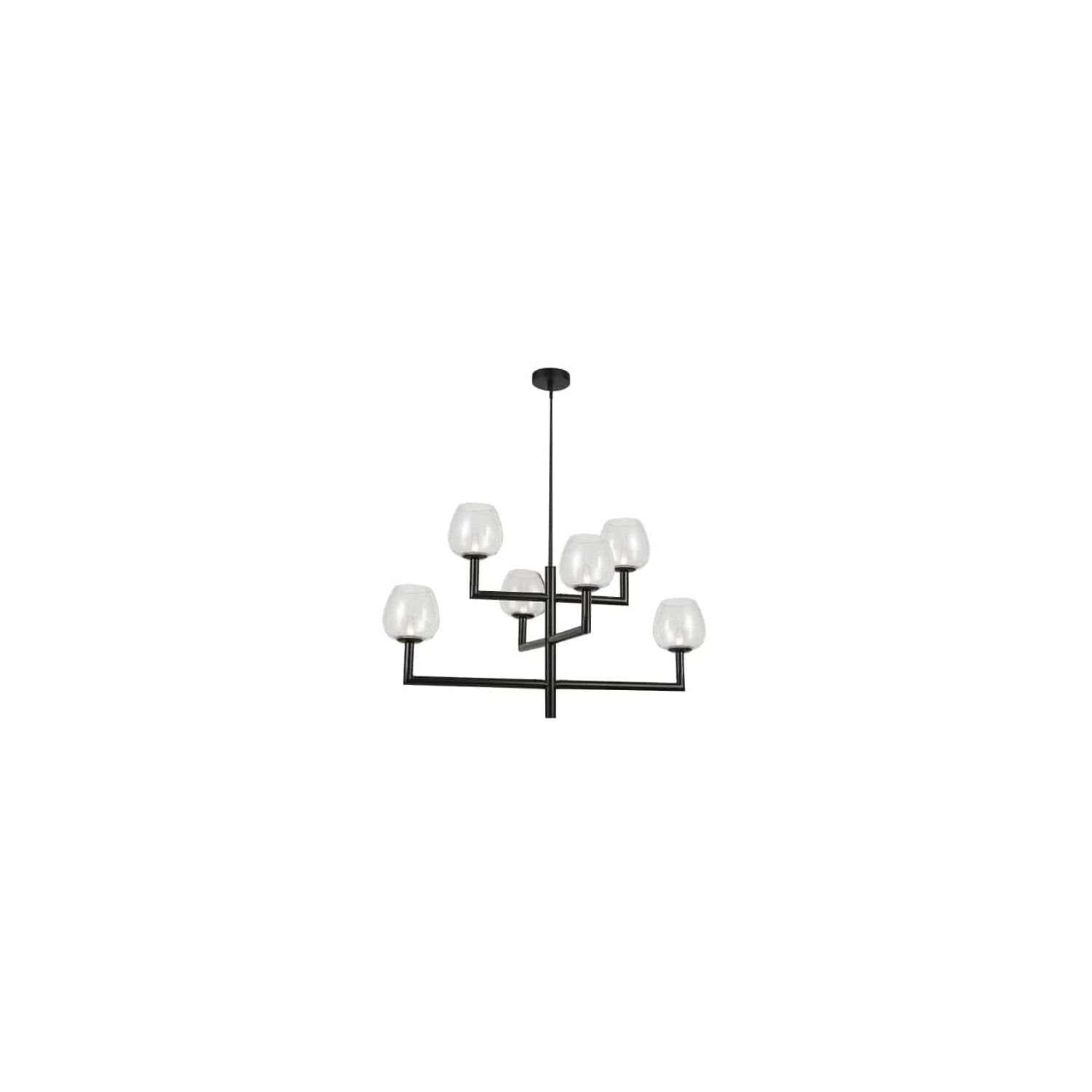 Modern Black Metal 6-Light Chandelier with Clear Glass Shades