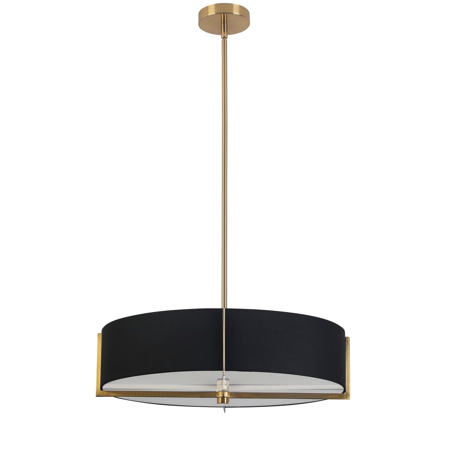 Black and Aged Brass Drum Pendant Light with Glass Diffuser