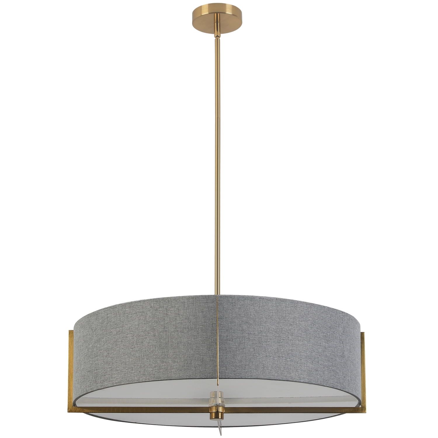 Aged Brass and White Glass Drum Pendant Light, 26"