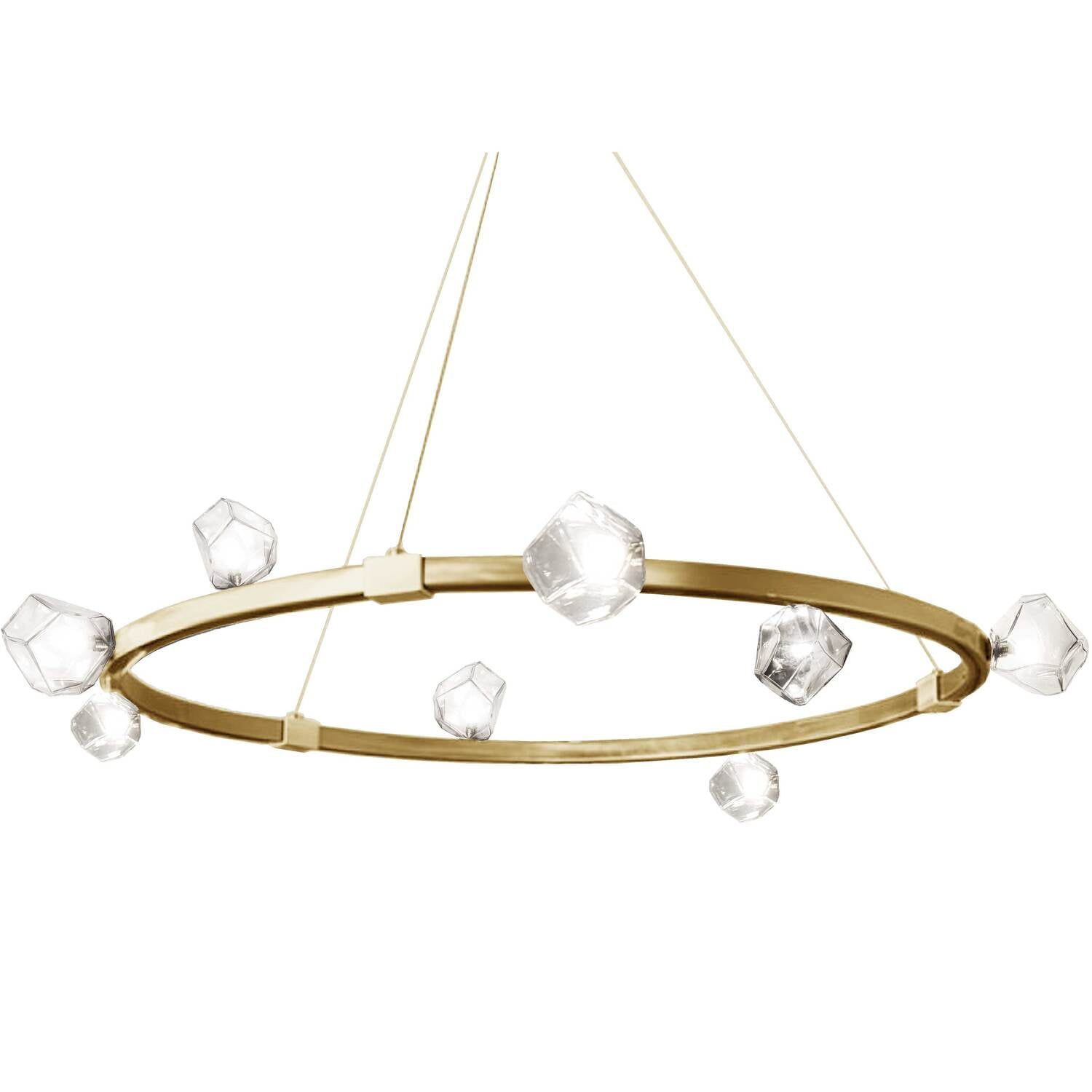 Aged Brass and Crystal 12-Light Circular Chandelier