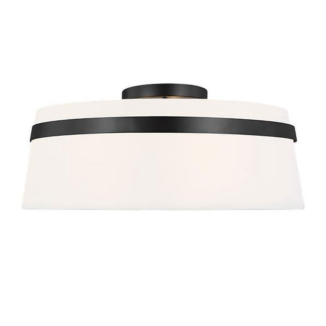 15" Matte Black & White Glass Drum Ceiling Light