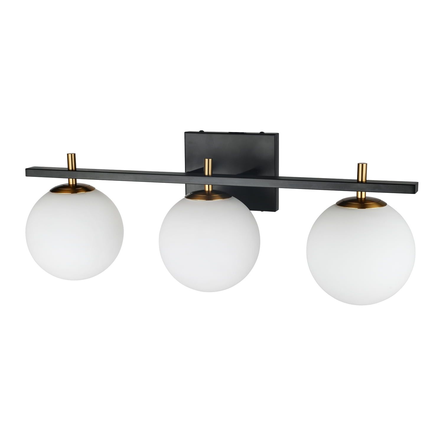 Vivaldi Matte Black and Aged Brass 3-Light Transitional Vanity