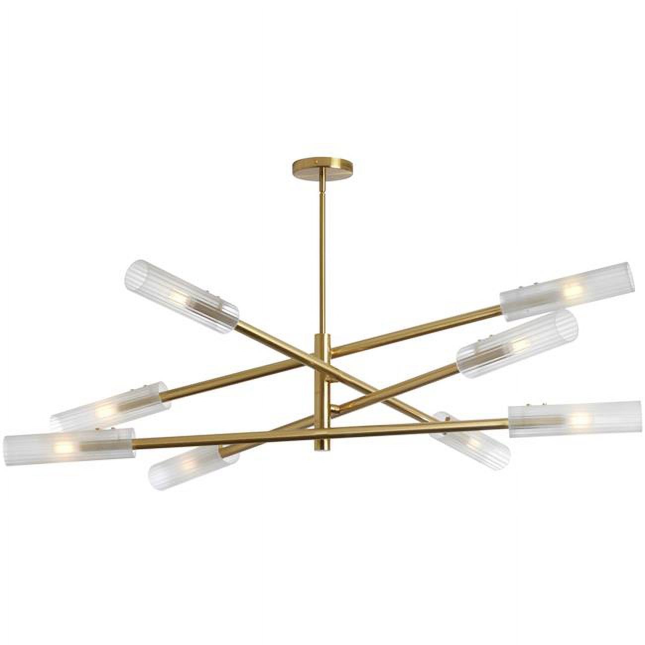 Aged Brass 8-Light Glass Wand Pendant Chandelier