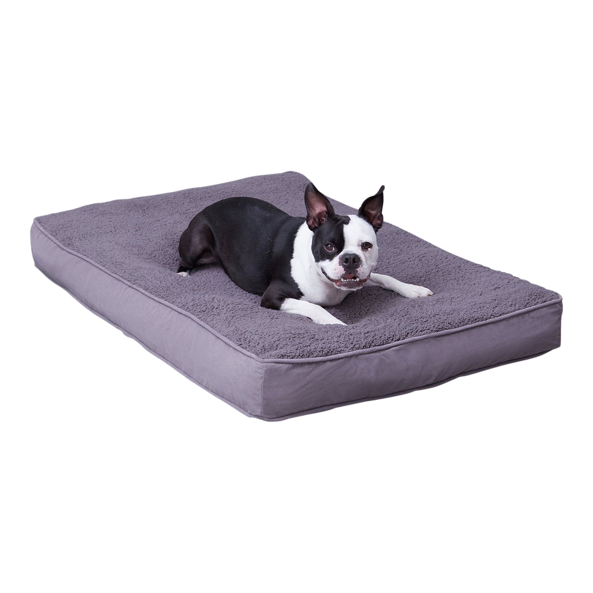 Gray Medium Orthopedic Microfiber Dog Bed with Sherpa Panel