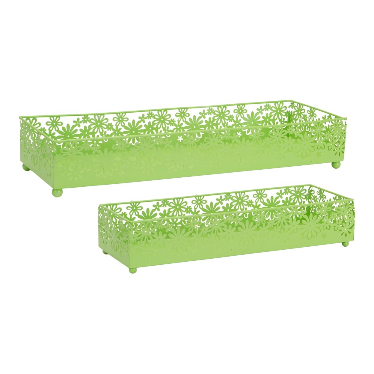 Lime Green Metal Daisy Design Decorative Trays Set