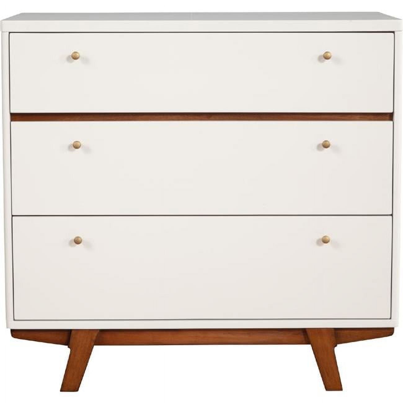 Dakota Mid-Century 3-Drawer White & Acorn Brown Chest